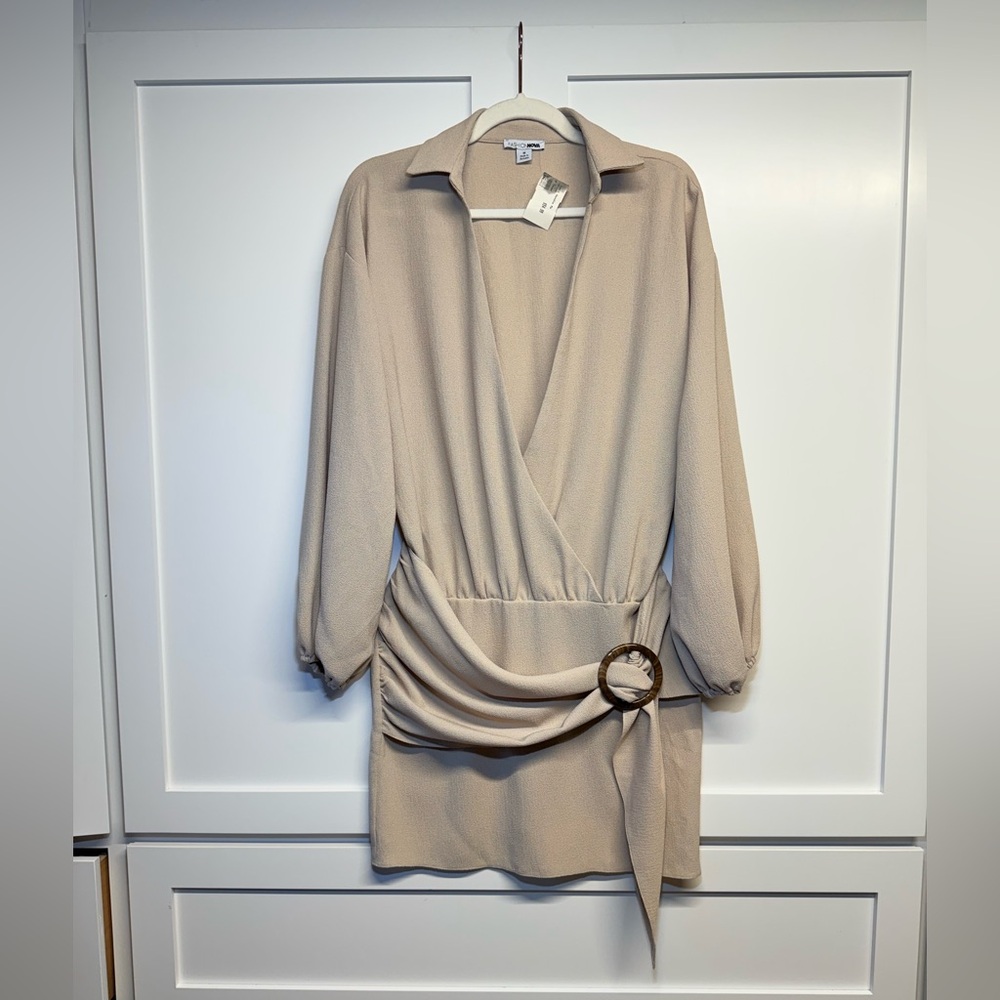 Fashion Nova Taupe Long Sleeve Dress